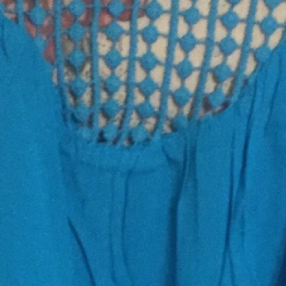 ❌DONATED❌Turquoise Blue Oversized Lined Crochet Design Tunic Tank Top - Picture 7 of 10